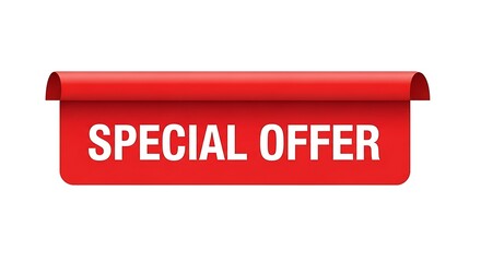 A red banner with a special offer on a white background