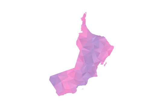Oman Map - Polygon Style Vector Illustration in Pink and Purple Gradient, Low Poly Geometric Design, Isolated on White Background for Infographics and Education.