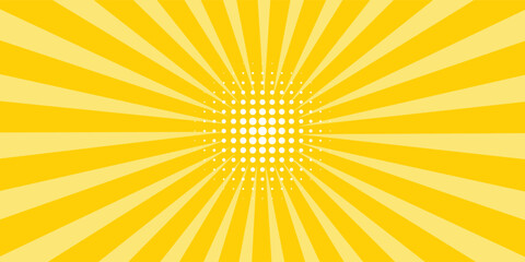 Fototapeta premium Yellow abstract background with light of sunburst. yellow starburst with halftone. sun ray retro background with flash