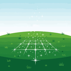 Geometric Star Pattern on Green Hill Illustration.