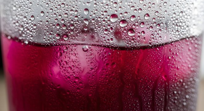 Refreshing purple beverage with condensation droplets on glass, perfect for a cool summer drink