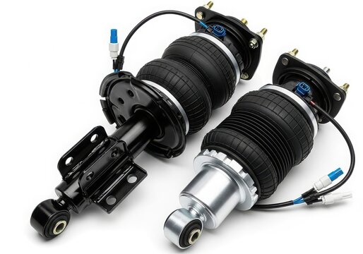 High performance black car suspension system with adjustable coilovers and shock absorbers