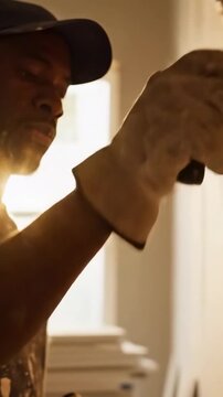 Home renovation worker performs professional dry wall and stucco repair applying patches and full exterior restorations