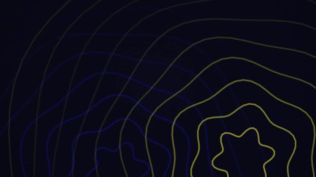 Abstract Topographic Map Animation with Electric Blue Lightning Strike Pulsating Through Concentric Lines