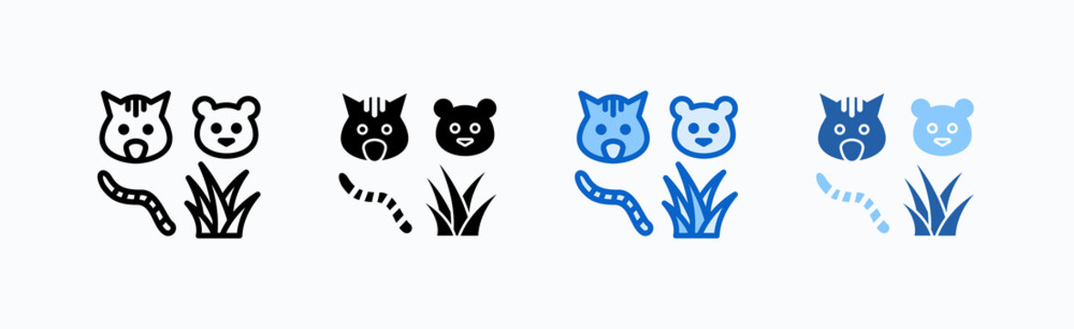 Wildlife Icon Sheet Multiple Style Collection Isolated Vector