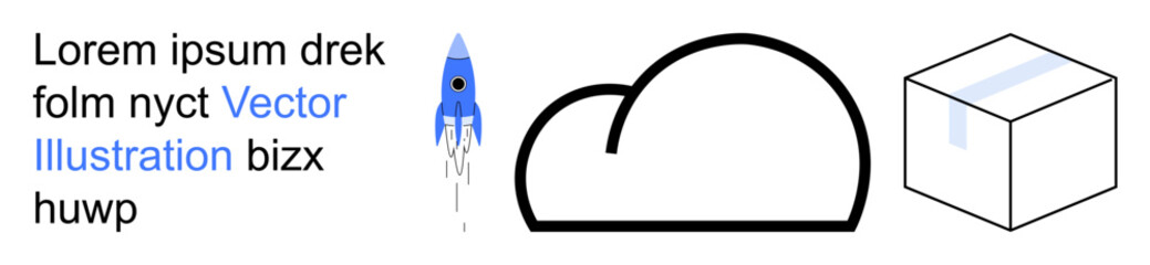 Fototapeta premium Cloud computing, technology innovation, data storage, online delivery, shipment, futuristic ideas. A rocket, cloud and box icon on a clean layout. Cloud computing and technology innovation concept