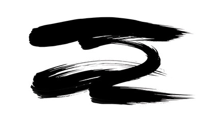Abstract Black Ink Brushstroke on White Background with Dynamic Shape