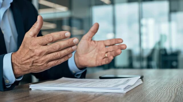 Business meeting emotional intelligence leader discussion hand gesture near document