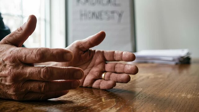 Emotional intelligence leader business meeting hand gesture conversation concept honesty
