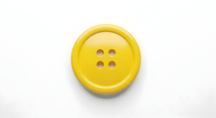 Fototapeta premium A single yellow plastic button on a white background, isolated, clothing fastener, sewing accessory, fashion detail