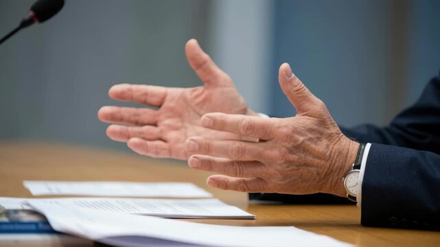 Business meeting emotional intelligence leader hand gesture focus on hand detail