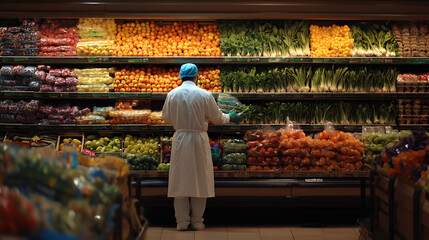 A supermarket worker restocking the produce section (2)