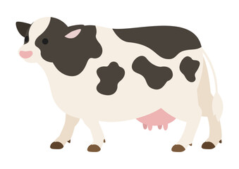 斜め向きに立つホルスタイン牛のイラスト