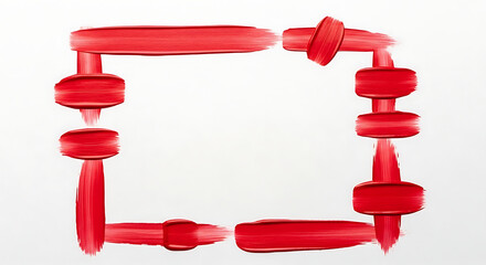 Bold Red Cosmetic Swatches Arranged as a Graphic Frame on White