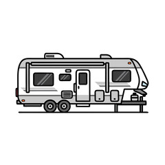 2D Flat Vector 5th Wheel RV Side View Illustration