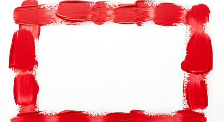 Vibrant Red Paint Strokes Forming a Square Frame on White Background