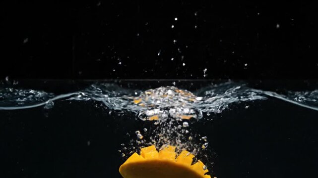 pineapple splashing into water from above on dark background