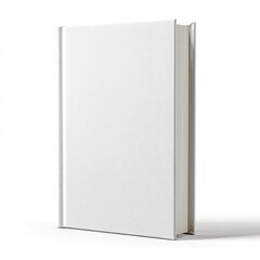 White hardcover book standing upright on a white background, casting a subtle shadow