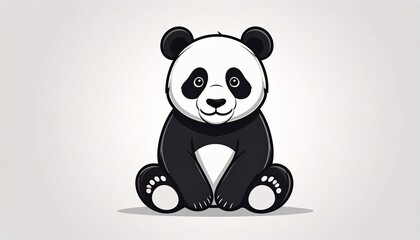 Obraz premium A cute panda bear sits on the ground in a minimalistic illustration style.