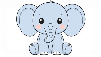 Obraz premium A cute illustration of a small elephant sitting and looking forward with a kawaii style.
