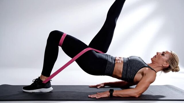 Woman Performing a Single-Leg Glute training Bridge with Resistance Band on a Mat
