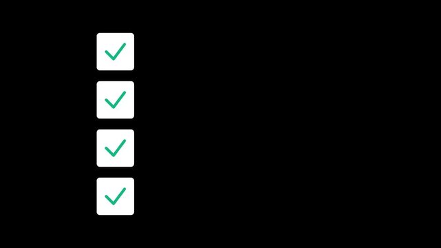 Three checkboxes, each marked with a green check, denote task completion on a digital screen