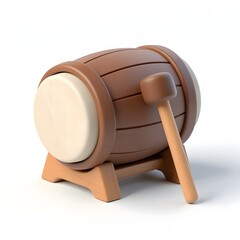traditional drum icom 3d rendering isolated on white background cartoon plastic style icon