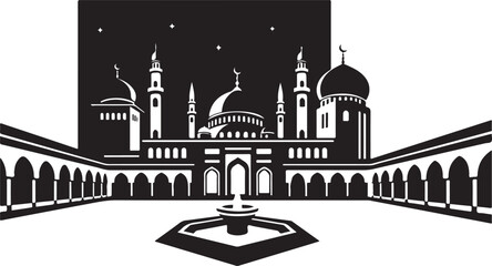 A black and white image of a mosque at night © Adiba