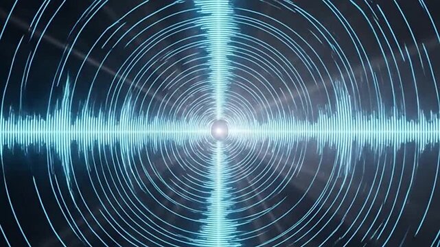 Abstract blue sound wave equalizer pattern with concentric circles