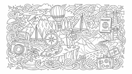 Obraz premium Travel Illustration with Various Elements.
