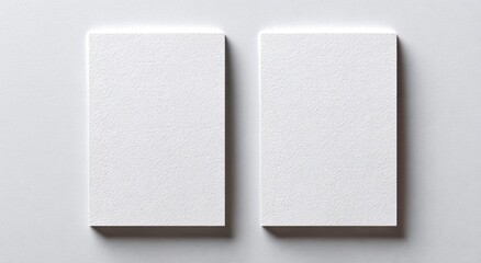 Two plain, vertical white rectangular cards with textured surfaces, viewed from above