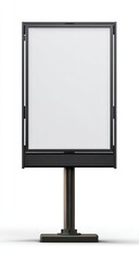 A blank outdoor advertising structure with a white display, mounted on a black pole