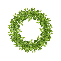 A beautifully crafted wreath made of lush green leaves and foliage isolated on transparent background