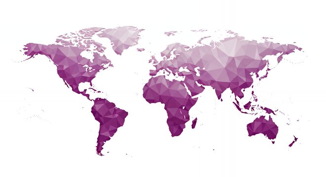 Abstract Low Poly Purple World Map Illustration on White Background