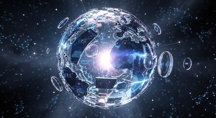 Obraz premium Global Digital Network Connection Data Earth Sphere