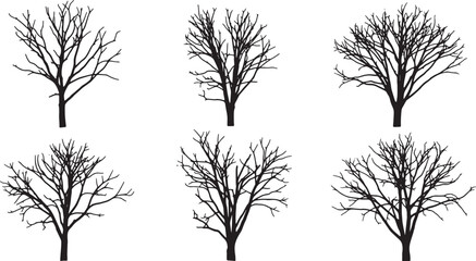 Obraz premium Black Solid Minimalist Dead Tree Silhouettes Set of Six on White Background