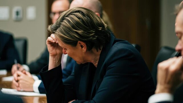 emotional intelligence leader business meeting concept. emotional intelligence leader business meeting concept with a woman crying