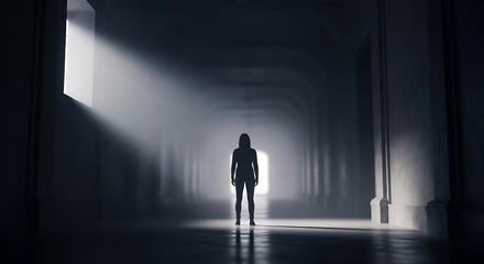 Obraz premium Silhouette of a person in a corridor