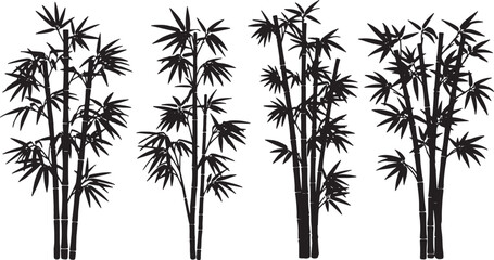 Obraz premium Black Solid Asian Bamboo Silhouettes Set of Six on White Background