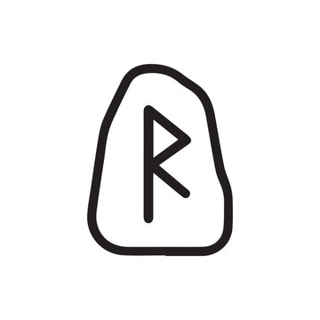 Minimalist Black Icon Of The Ancient Norse Raidho Rune On A Stone