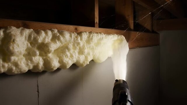 Applying Spray Foam Insulation to Seal Gaps in a Homes Foundation for Energy Efficiency.