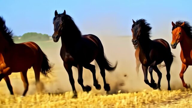 horses run in the field