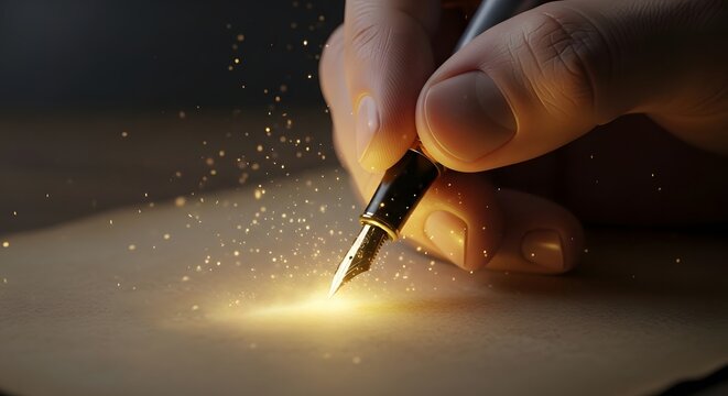 A person writing close-up of a hand holding a fountain pen writing on paper.