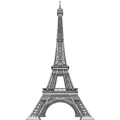 Eiffel Tower iconic Paris landmark in black and white illustration