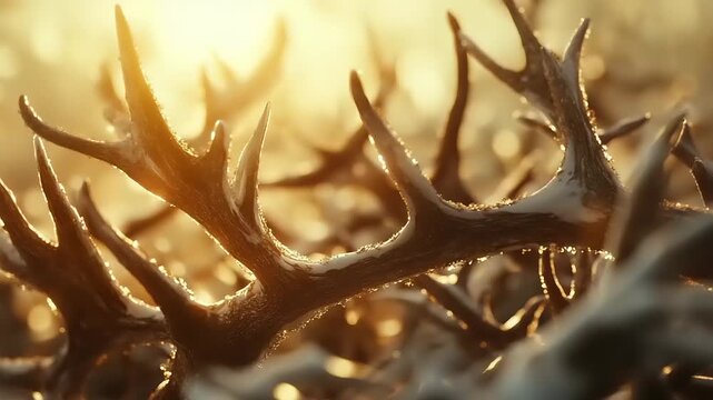 Deer Antlers Closeup in Golden Light.