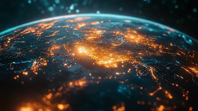 Glowing Earth from Space at Night Time.