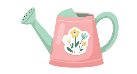 Floral Watering Can Garden Illustration