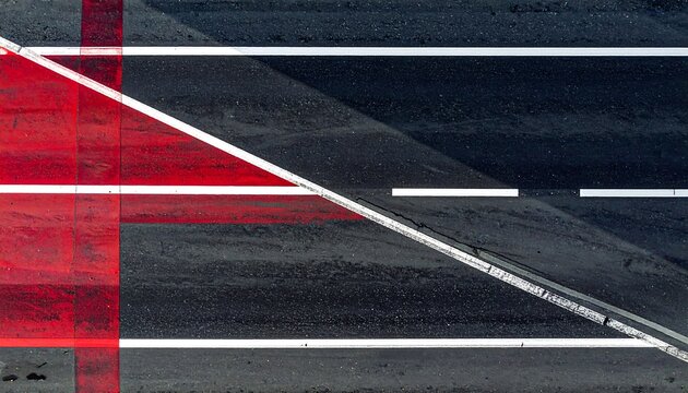 Aerial view of asphalt road lanes with red overlay