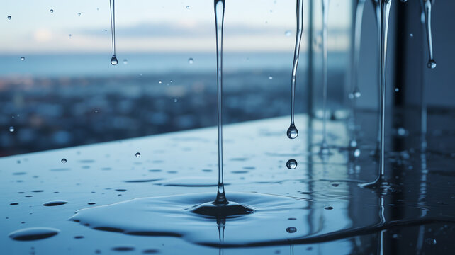 Realistic Transparent Water Droplets on Clear Glass &ndash; Wet Window Surface with Crystal Texture