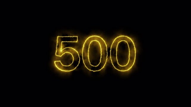 Number 500 Text Animation with Transparent Background &ndash; Glowing Outline Numeric Typography in 4K